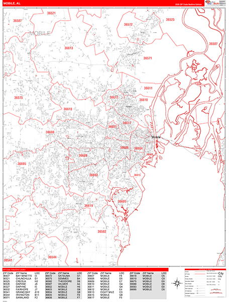 Mobile Zip Code Wall Map