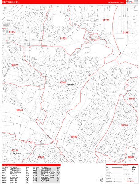 Montebello Zip Code Wall Map