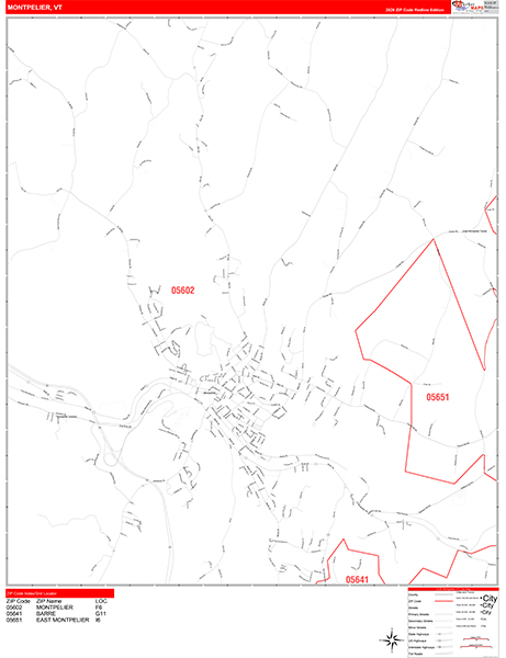 Montpelier Zip Code Wall Map