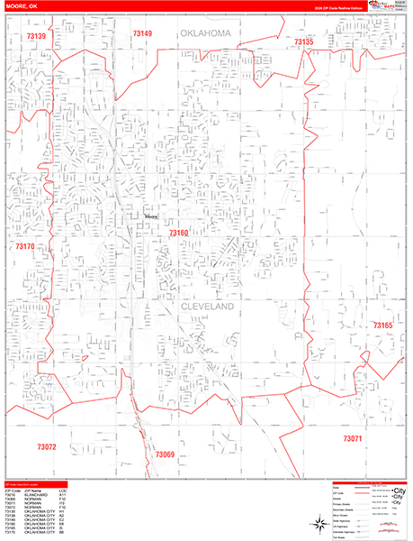Moore Zip Code Wall Map
