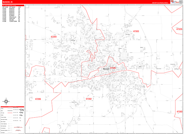 Muncie Zip Code Wall Map