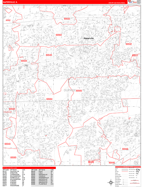 Naperville Zip Code Wall Map