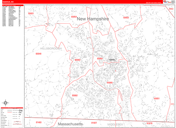 Nashua Zip Code Wall Map