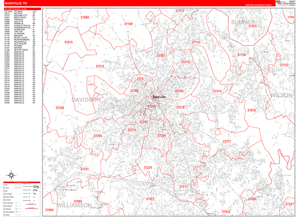 Nashville Zip Code Wall Map