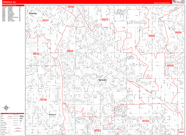 Norwalk Zip Code Wall Map