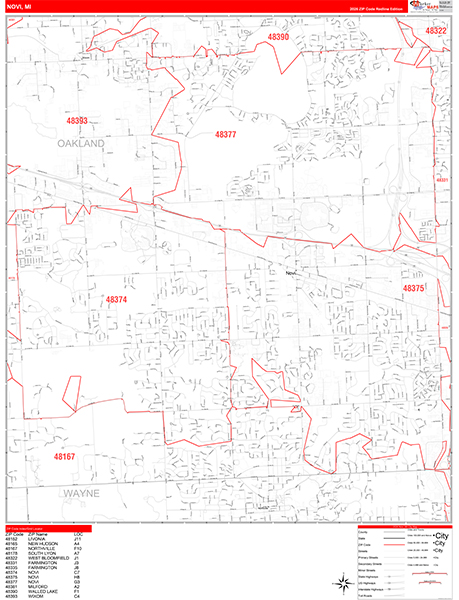 Novi Zip Code Wall Map