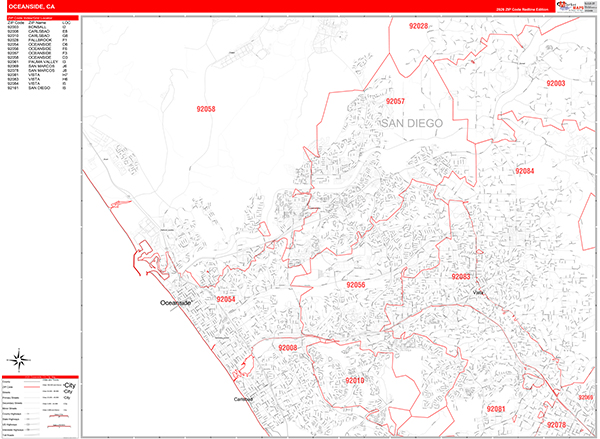 Oceanside Zip Code Wall Map