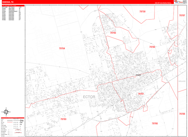 Odessa Zip Code Wall Map
