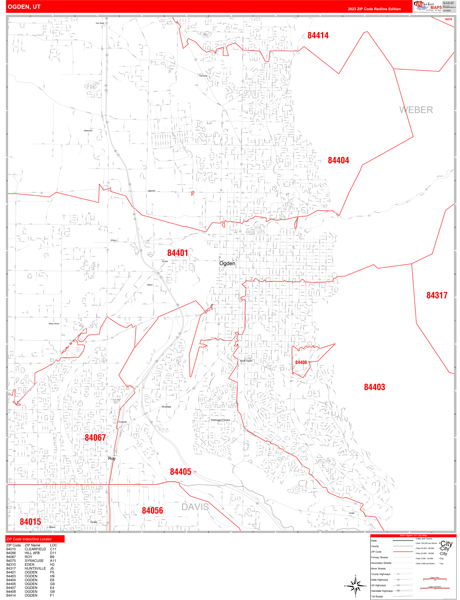 Ogden Utah Zip Code Wall Map Red Line Style By Marketmaps