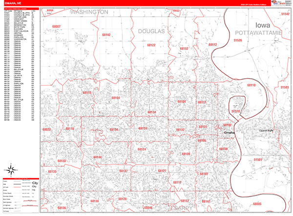 Omaha Zip Code Wall Map