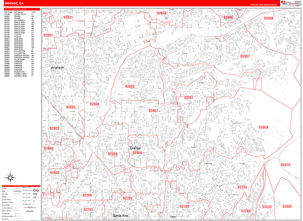 Orange Zip Code Wall Map