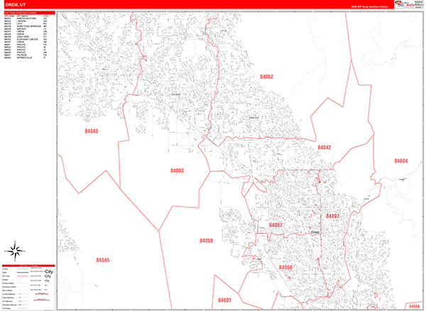 Orem Zip Code Wall Map