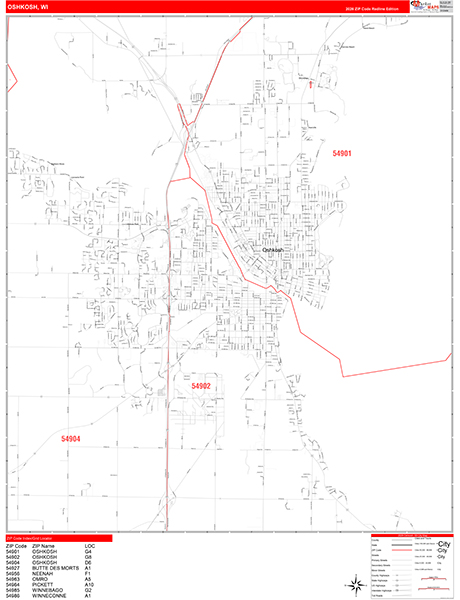 Oshkosh Zip Code Wall Map