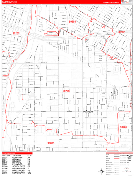 Paramount Zip Code Wall Map