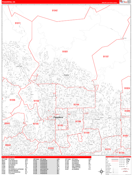 Pasadena Zip Code Wall Map