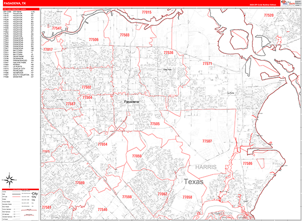 Pasadena Zip Code Wall Map