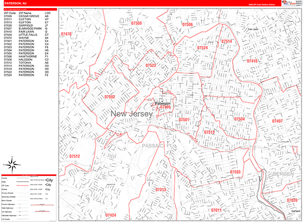 Paterson Zip Code Wall Map