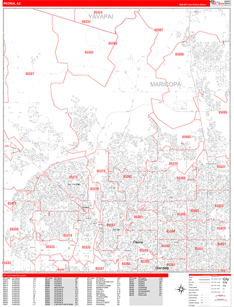 Peoria Zip Code Wall Map