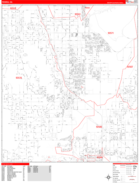 Perris Zip Code Wall Map