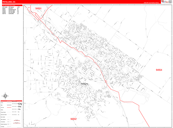 Petaluma Zip Code Wall Map