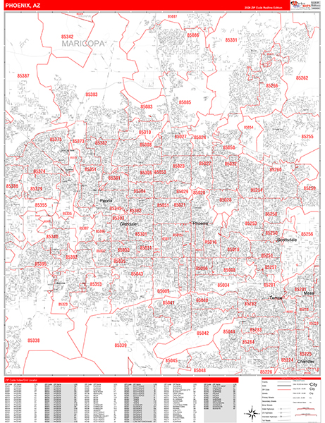 Phoenix Zip Code Wall Map
