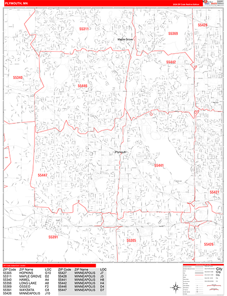 Plymouth Zip Code Wall Map