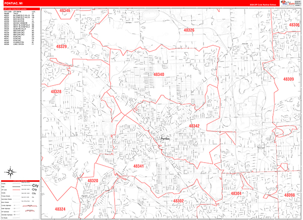 Pontiac Zip Code Wall Map