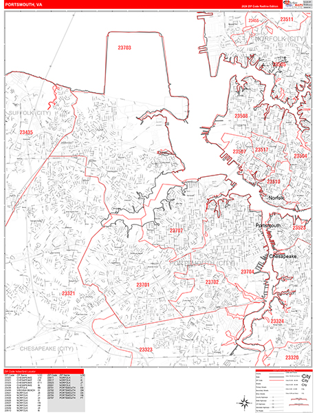 Portsmouth Zip Code Wall Map