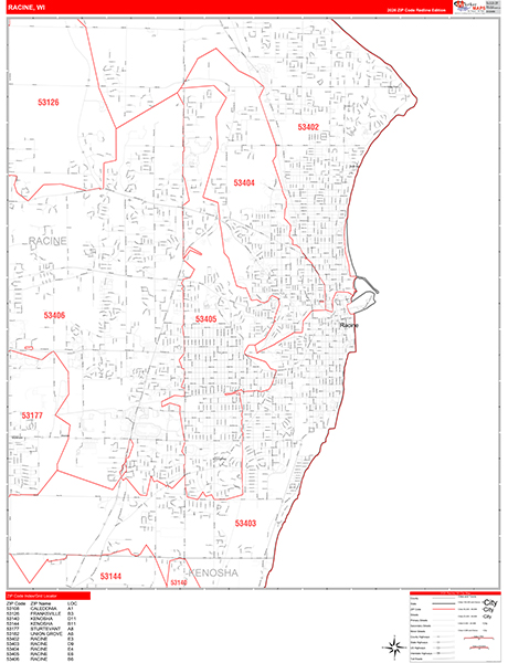 Racine Zip Code Wall Map