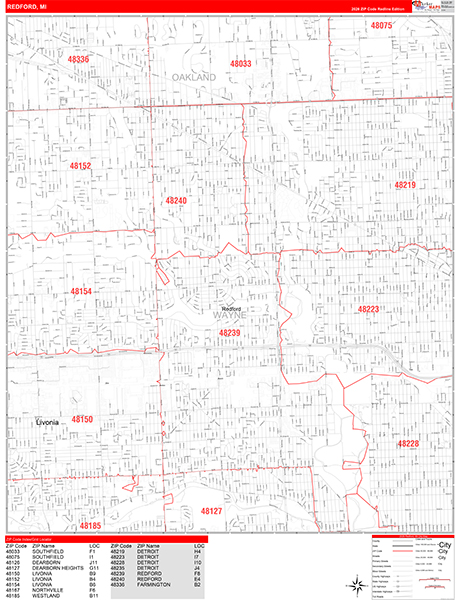 Redford Zip Code Wall Map