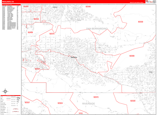 Redlands Zip Code Wall Map