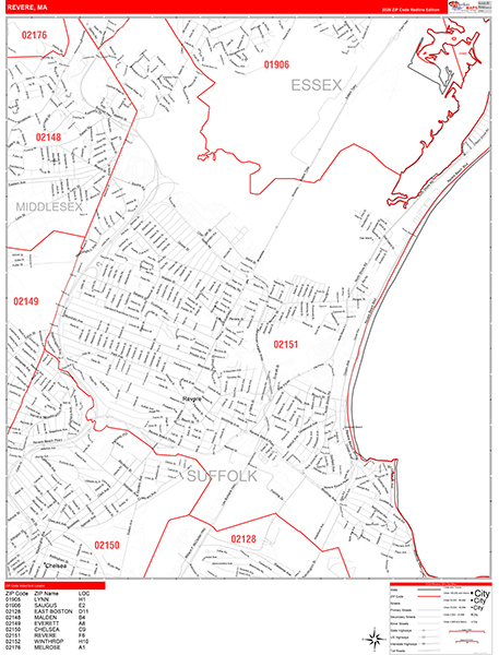 Revere Zip Code Wall Map