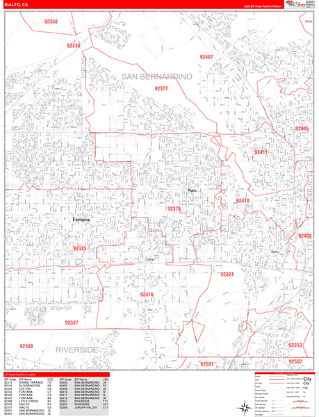 Rialto Zip Code Wall Map