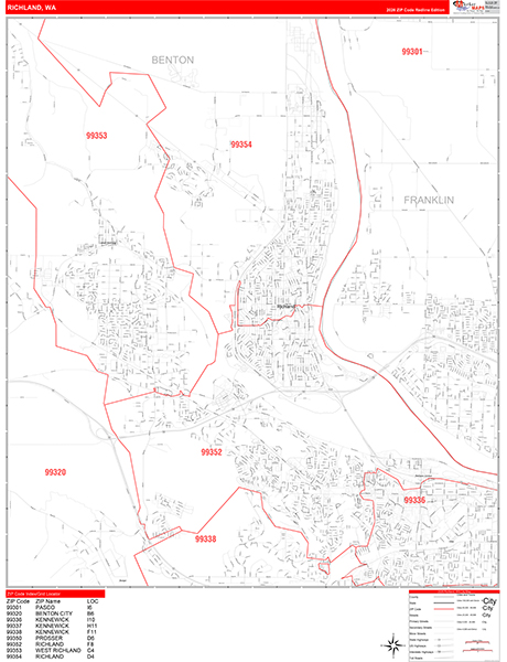 Richland Zip Code Wall Map