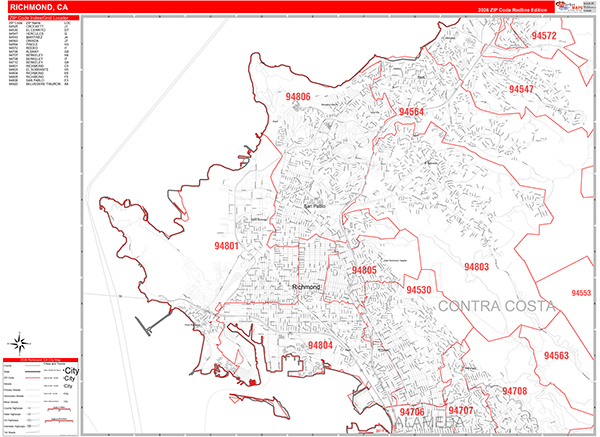 Richmond Zip Code Wall Map