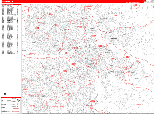 Richmond Zip Code Wall Map