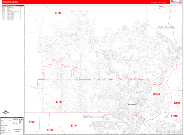 Rio Rancho New Mexico Zip Code Wall Map (Red Line Style) by MarketMAPS 