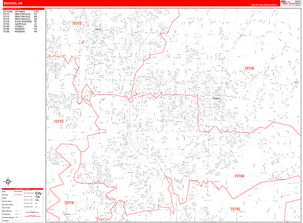 Rogers Zip Code Wall Map