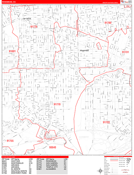 Rosemead Zip Code Wall Map