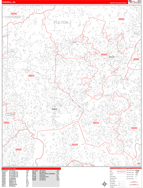 Roswell Zip Code Wall Map