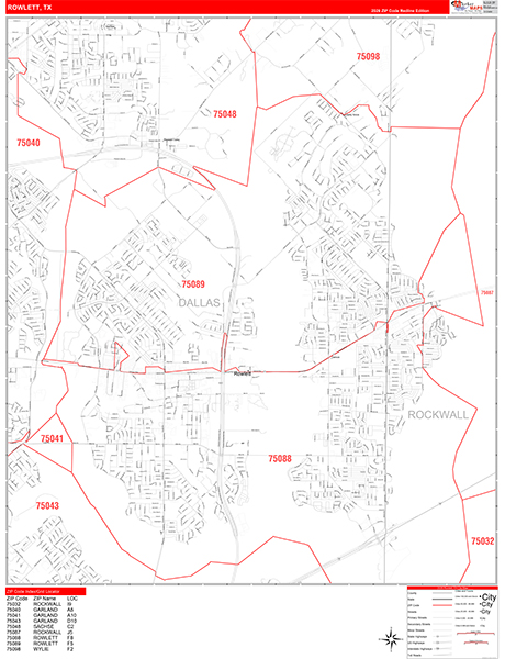 Rowlett Zip Code Wall Map