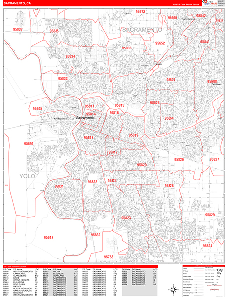 Sacramento Zip Code Wall Map