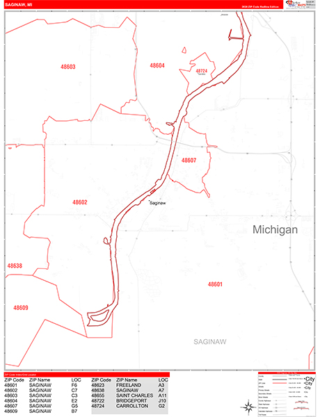 Saginaw Zip Code Wall Map