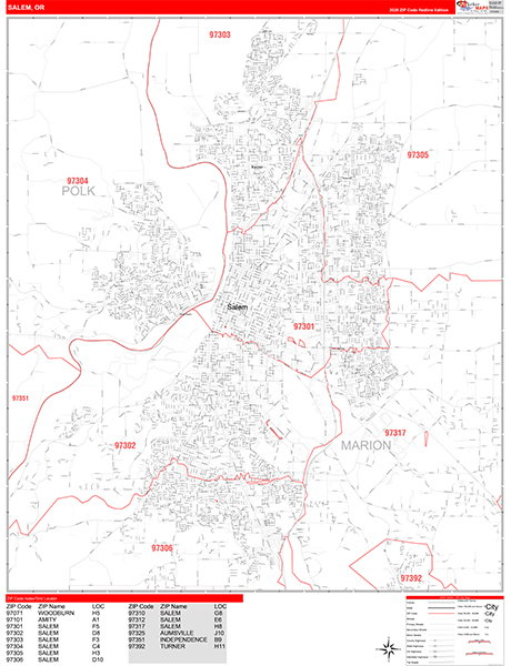 Salem Zip Code Wall Map