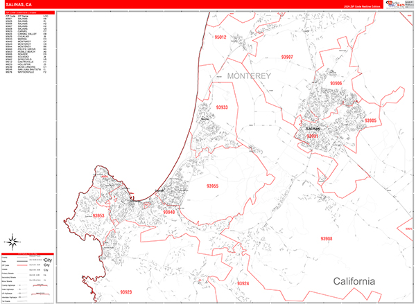 Salinas Zip Code Wall Map