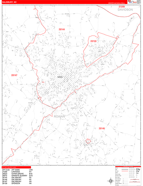 Salisbury Zip Code Wall Map