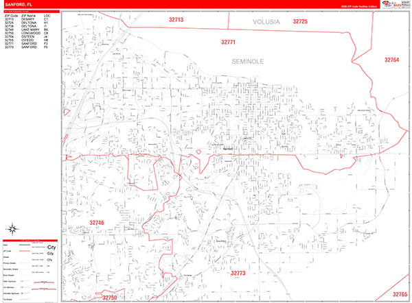 Sanford Zip Code Wall Map