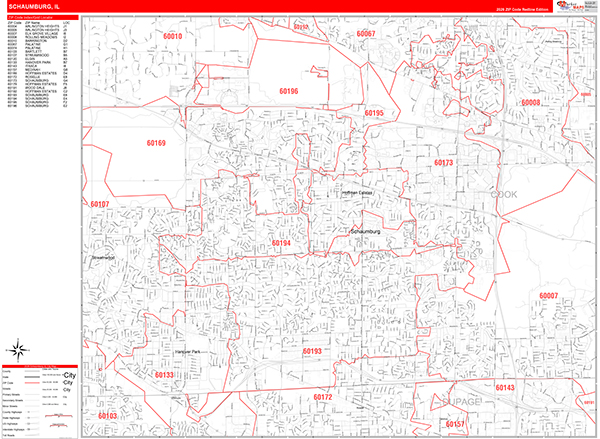 Schaumburg Zip Code Wall Map