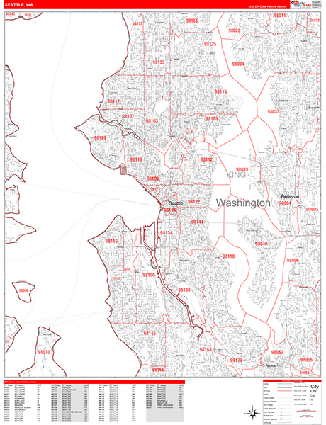 Seattle Zip Code Wall Map