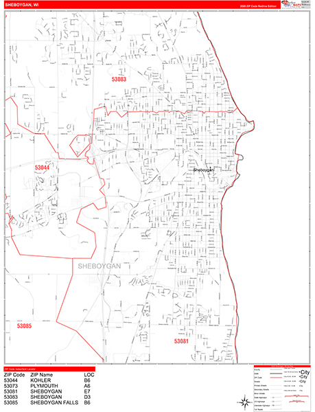 Sheboygan Zip Code Wall Map